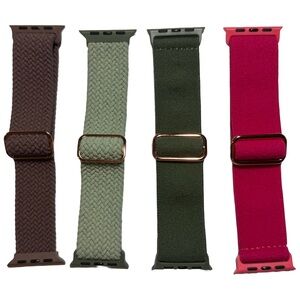 Set of Four Apple Watch Bands in Brown, Green, and Pink